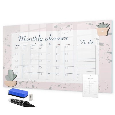 Memobord van glas met print inclusief neodymium magneten Maandplanner met ruimte voor foto's