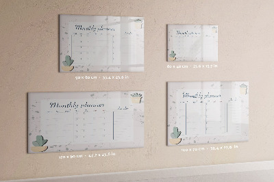 Memobord van glas met print inclusief neodymium magneten Maandplanner met ruimte voor foto's