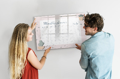 Memobord van glas met print inclusief neodymium magneten Maandplanner met ruimte voor foto's