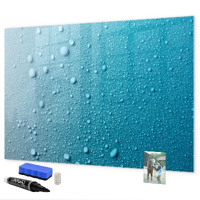 Decoratief glazen wandbord beschrijfbaar en magnetisch Blauw bord met magneten en foto's