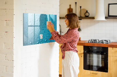 Decoratief glazen wandbord beschrijfbaar en magnetisch Blauw bord met magneten en foto's