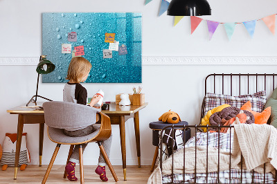 Decoratief glazen wandbord beschrijfbaar en magnetisch Blauw bord met magneten en foto's