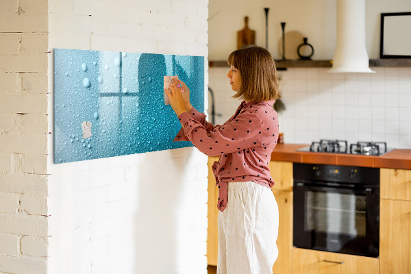 Decoratief glazen wandbord beschrijfbaar en magnetisch Blauw bord met magneten en foto's