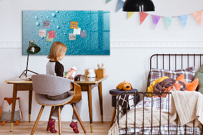 Decoratief glazen wandbord beschrijfbaar en magnetisch Blauw bord met magneten en foto's