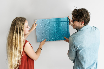 Decoratief glazen wandbord beschrijfbaar en magnetisch Blauw bord met magneten en foto's