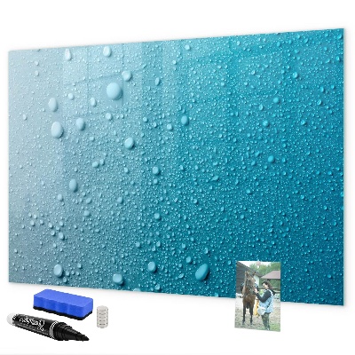 Decoratief glazen wandbord beschrijfbaar en magnetisch Blauw bord met magneten en foto's