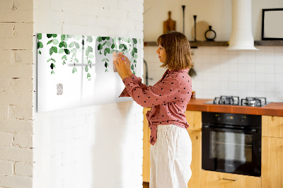 Memobord van glas met print inclusief neodymium magneten Groene bladeren en foto's aan de muur