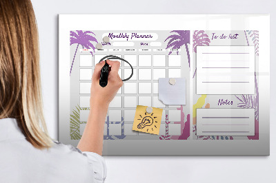Decoratief glazen wandbord beschrijfbaar en magnetisch Maandplanner met ruimte voor foto's