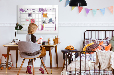 Decoratief glazen wandbord beschrijfbaar en magnetisch Maandplanner met ruimte voor foto's