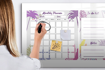 Decoratief glazen wandbord beschrijfbaar en magnetisch Maandplanner met ruimte voor foto's
