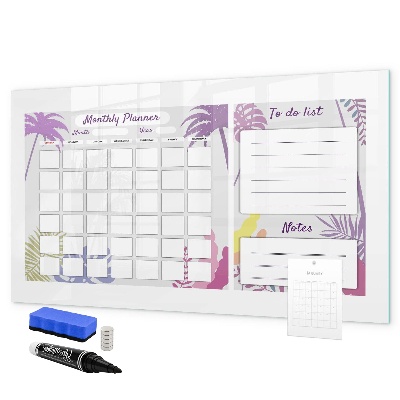 Decoratief glazen wandbord beschrijfbaar en magnetisch Maandplanner met ruimte voor foto's