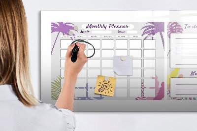 Decoratief glazen wandbord beschrijfbaar en magnetisch Maandplanner met ruimte voor foto's