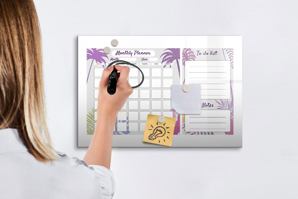 Decoratief glazen wandbord beschrijfbaar en magnetisch Maandplanner met ruimte voor foto's