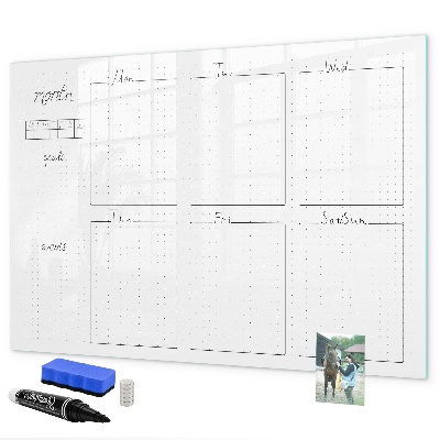 Memobord van glas met print inclusief neodymium magneten Maandplanner met ruimte voor foto's