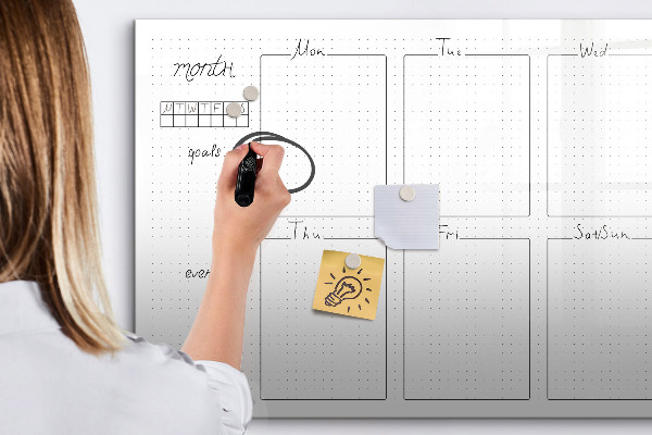 Memobord van glas met print inclusief neodymium magneten Maandplanner met ruimte voor foto's