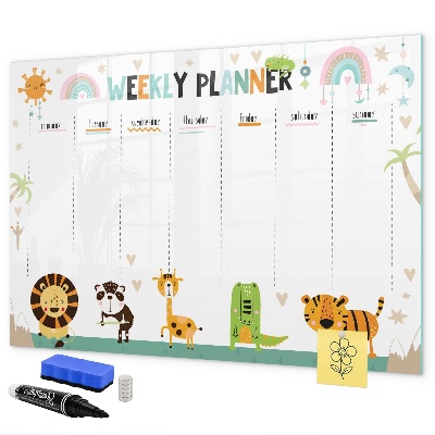 Memobord van glas met print inclusief neodymium magneten Weekplanner met dierenthema