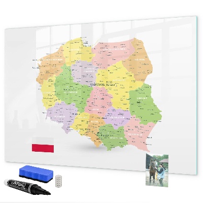 Memobord van glas met print inclusief neodymium magneten Interactieve kaart van Polen voor personalisatie