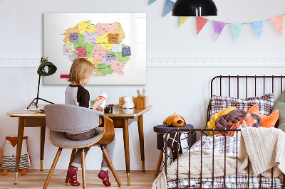 Memobord van glas met print inclusief neodymium magneten Interactieve kaart van Polen voor personalisatie