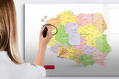 Memobord van glas met print inclusief neodymium magneten Interactieve kaart van Polen voor personalisatie