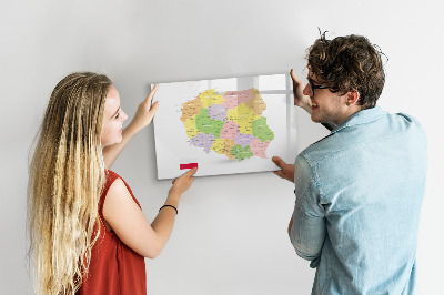 Memobord van glas met print inclusief neodymium magneten Interactieve kaart van Polen voor personalisatie