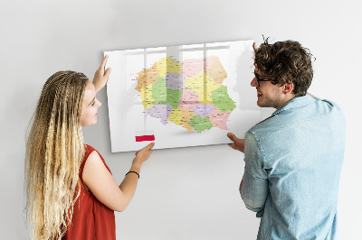 Memobord van glas met print inclusief neodymium magneten Interactieve kaart van Polen voor personalisatie