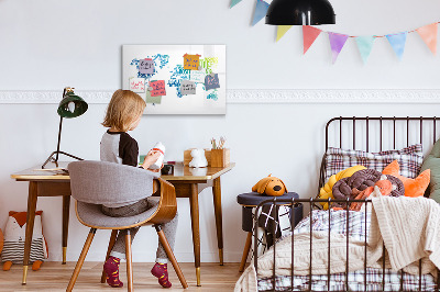Decoratief glazen wandbord beschrijfbaar en magnetisch Een wereld vol ideeën en positiviteit.