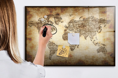 Decoratief glazen wandbord beschrijfbaar en magnetisch Wereldkaart met fotolocaties