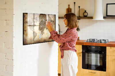 Decoratief glazen wandbord beschrijfbaar en magnetisch Wereldkaart met fotolocaties