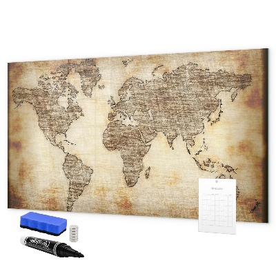 Decoratief glazen wandbord beschrijfbaar en magnetisch Wereldkaart met fotolocaties