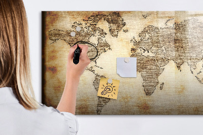 Decoratief glazen wandbord beschrijfbaar en magnetisch Wereldkaart met fotolocaties