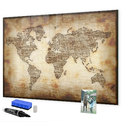 Decoratief glazen wandbord beschrijfbaar en magnetisch Wereldkaart met fotolocaties