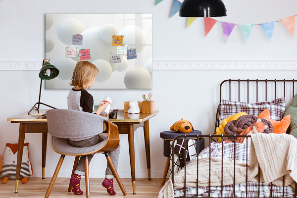 Decoratief glazen wandbord beschrijfbaar en magnetisch Ruimte voor herinneringen en notities