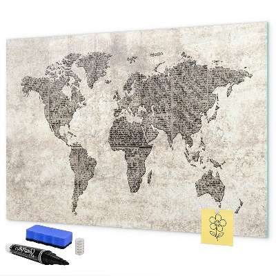 Decoratief glazen wandbord beschrijfbaar en magnetisch Wereldkaart met fotolocaties