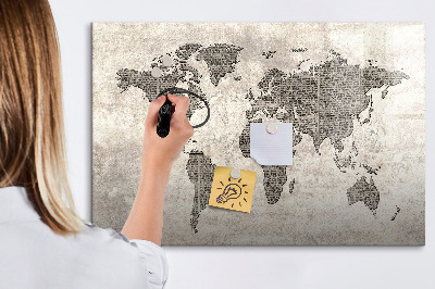 Decoratief glazen wandbord beschrijfbaar en magnetisch Wereldkaart met fotolocaties