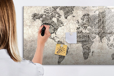 Decoratief glazen wandbord beschrijfbaar en magnetisch Wereldkaart met fotolocaties