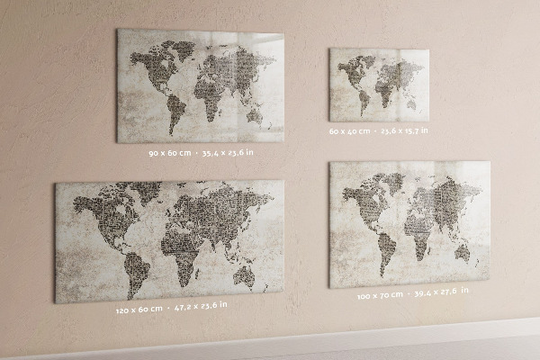 Decoratief glazen wandbord beschrijfbaar en magnetisch Wereldkaart met fotolocaties