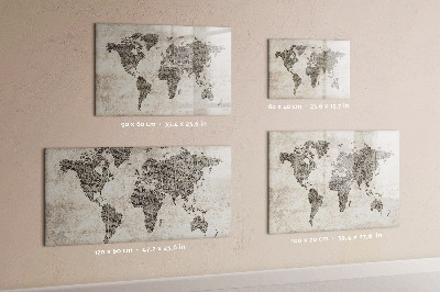 Decoratief glazen wandbord beschrijfbaar en magnetisch Wereldkaart met fotolocaties