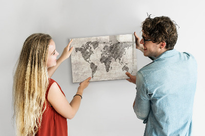 Decoratief glazen wandbord beschrijfbaar en magnetisch Wereldkaart met fotolocaties