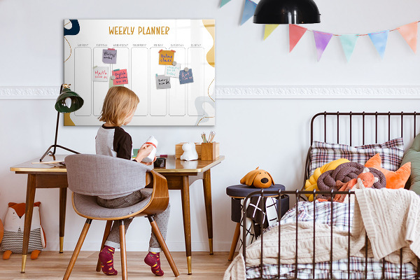 Memobord van glas met print inclusief neodymium magneten Weekplanner met ruimte voor foto's