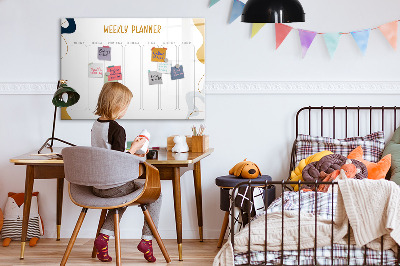 Memobord van glas met print inclusief neodymium magneten Weekplanner met ruimte voor foto's