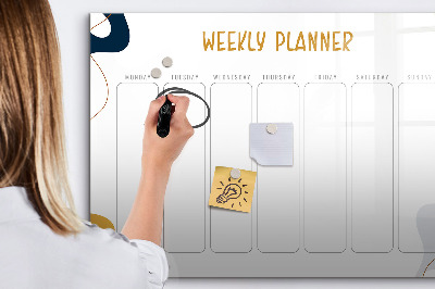 Memobord van glas met print inclusief neodymium magneten Weekplanner met ruimte voor foto's