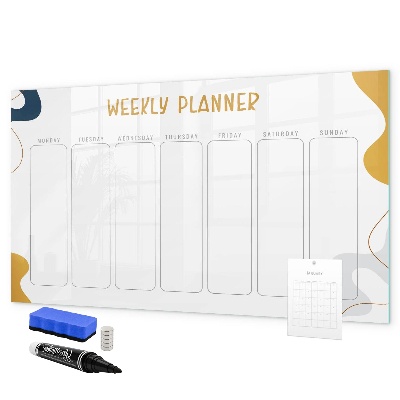 Memobord van glas met print inclusief neodymium magneten Weekplanner met ruimte voor foto's