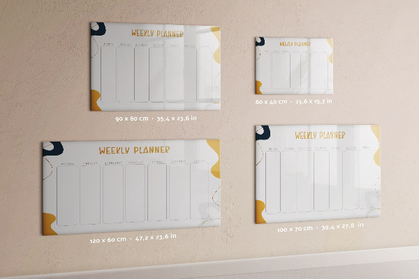 Memobord van glas met print inclusief neodymium magneten Weekplanner met ruimte voor foto's