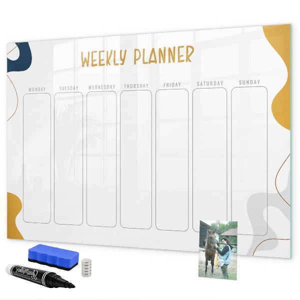 Memobord van glas met print inclusief neodymium magneten Weekplanner met ruimte voor foto's