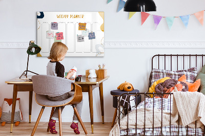 Memobord van glas met print inclusief neodymium magneten Weekplanner met ruimte voor foto's
