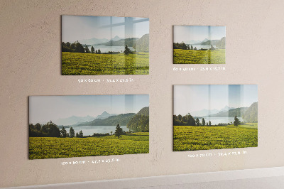 Decoratief glazen wandbord beschrijfbaar en magnetisch Een creatieve ruimte om je herinneringen tentoon te stellen.