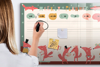 Memobord van glas met print inclusief neodymium magneten Weekplanner met kleurrijke illustraties