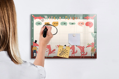 Memobord van glas met print inclusief neodymium magneten Weekplanner met kleurrijke illustraties
