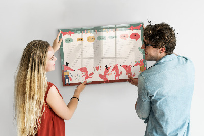 Memobord van glas met print inclusief neodymium magneten Weekplanner met kleurrijke illustraties
