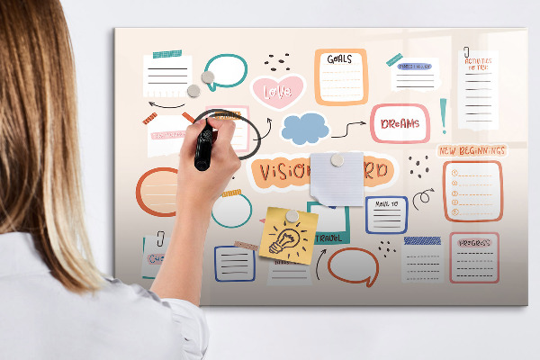 Decoratief glazen wandbord beschrijfbaar en magnetisch Creatieve inspiratie en doelenbord